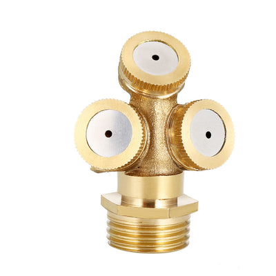 Harfington Misting Spray Nozzle, 1/2BSPF Brass 3 Holes Garden Sprinklers Irrigation Connector Fitting with Adapter, 2 Pcs