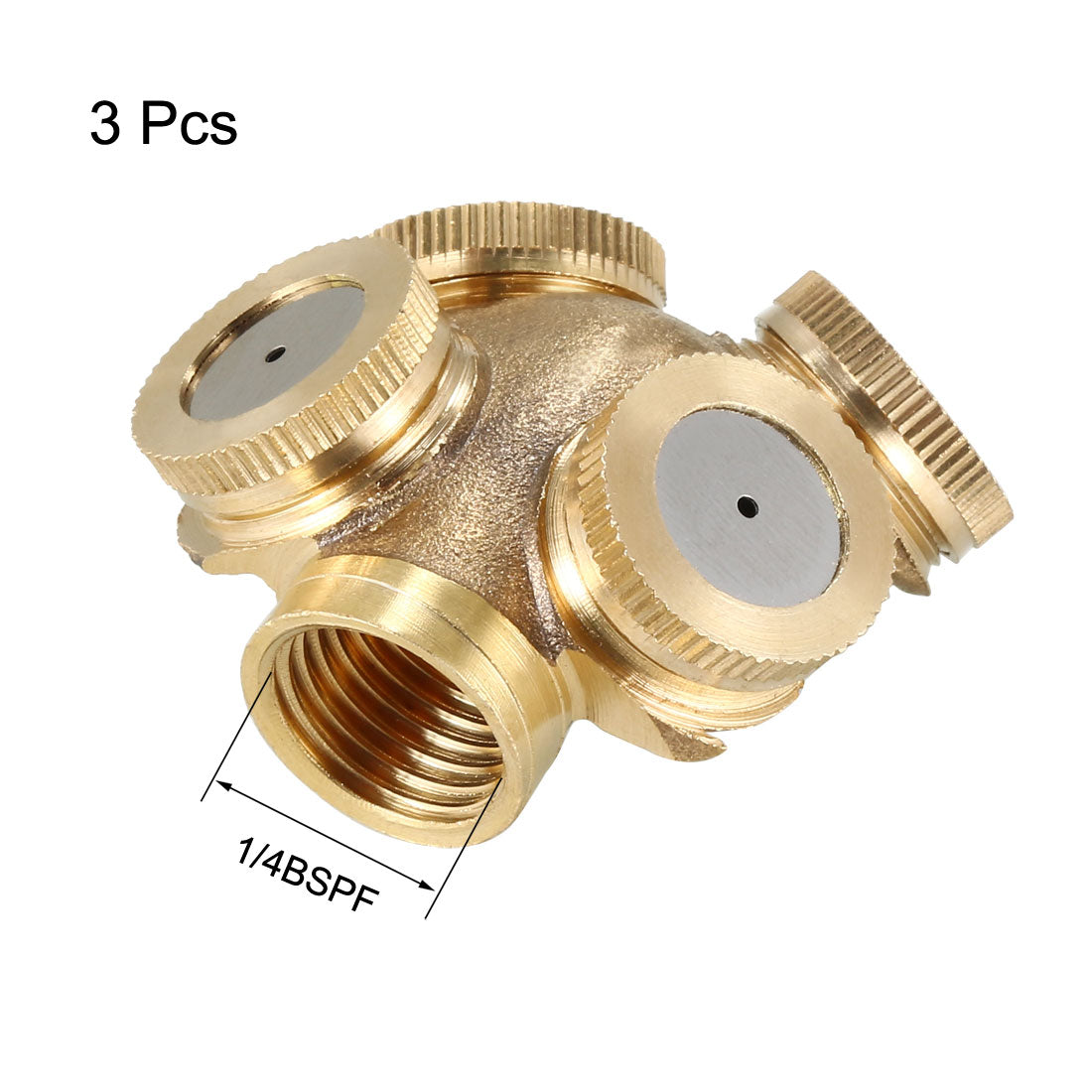 Harfington Misting Spray Nozzle, 1/4BSPF Brass 4 Holes Garden Sprinklers Irrigation Connector Fitting, 3 Pcs
