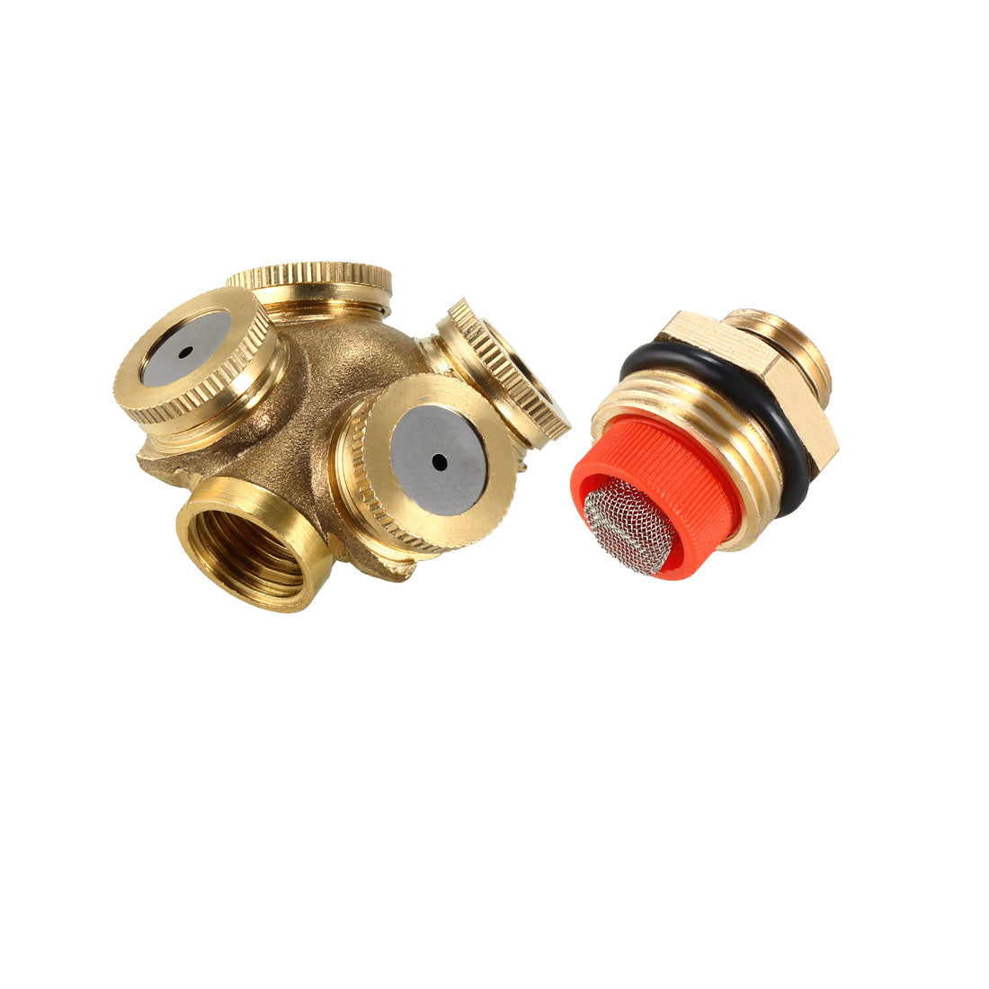 Harfington Misting Spray Nozzle, 1/2BSPF Brass 4 Holes Garden Sprinklers Irrigation Connector Fitting (with Adapter and Filter Mesh)