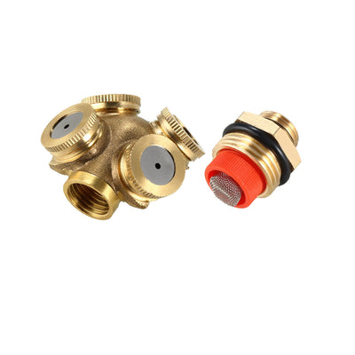 Harfington Misting Spray Nozzle, 1/2BSPF Brass 4 Holes Garden Sprinklers Irrigation Connector Fitting (with Adapter and Filter Mesh)