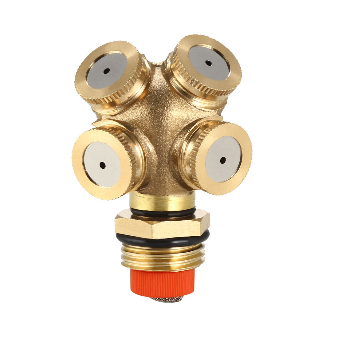 Harfington Misting Spray Nozzle, 1/2BSPF Brass 4 Holes Garden Sprinklers Irrigation Connector Fitting (with Adapter and Filter Mesh)
