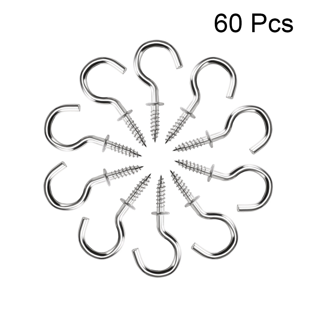 Harfington Screw Eye Hooks Self Tapping Screws Screw-in Hanger Eye-Shape  Hooks 60pcs