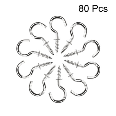 Harfington 0,9-Zoll-Schraubösenhaken, selbstschneidende Schrauben, einschraubbarer Aufhänger, Augenform, Ringhaken mit Platte, Silber, 80 Stück