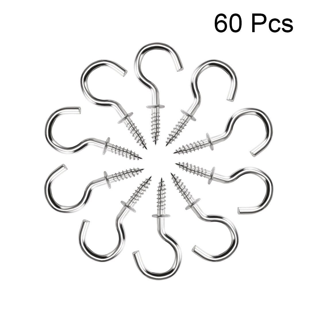 Harfington Screw Eye Hooks Self Tapping Screws Screw-in Hanger Eye-Shape  Hooks 60pcs