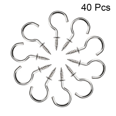 Harfington Screw Eye Hooks Self Tapping Screws Screw-in Hanger Eye-Shape  Hooks with Plate Silver 40pcs