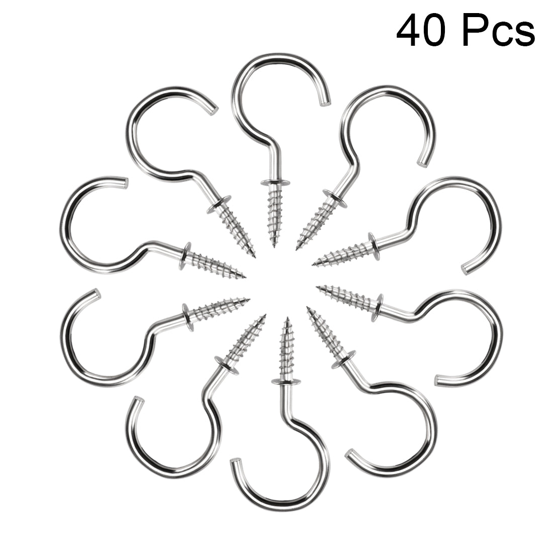 Harfington Screw Eye Hooks Self Tapping Screws Screw-in Hanger Eye-Shape  Hooks with Plate Silver 40pcs