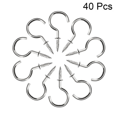 Harfington Screw Eye Hooks Self Tapping Screws Screw-in Hanger Eye-Shape  Hooks with Plate Silver 40pcs