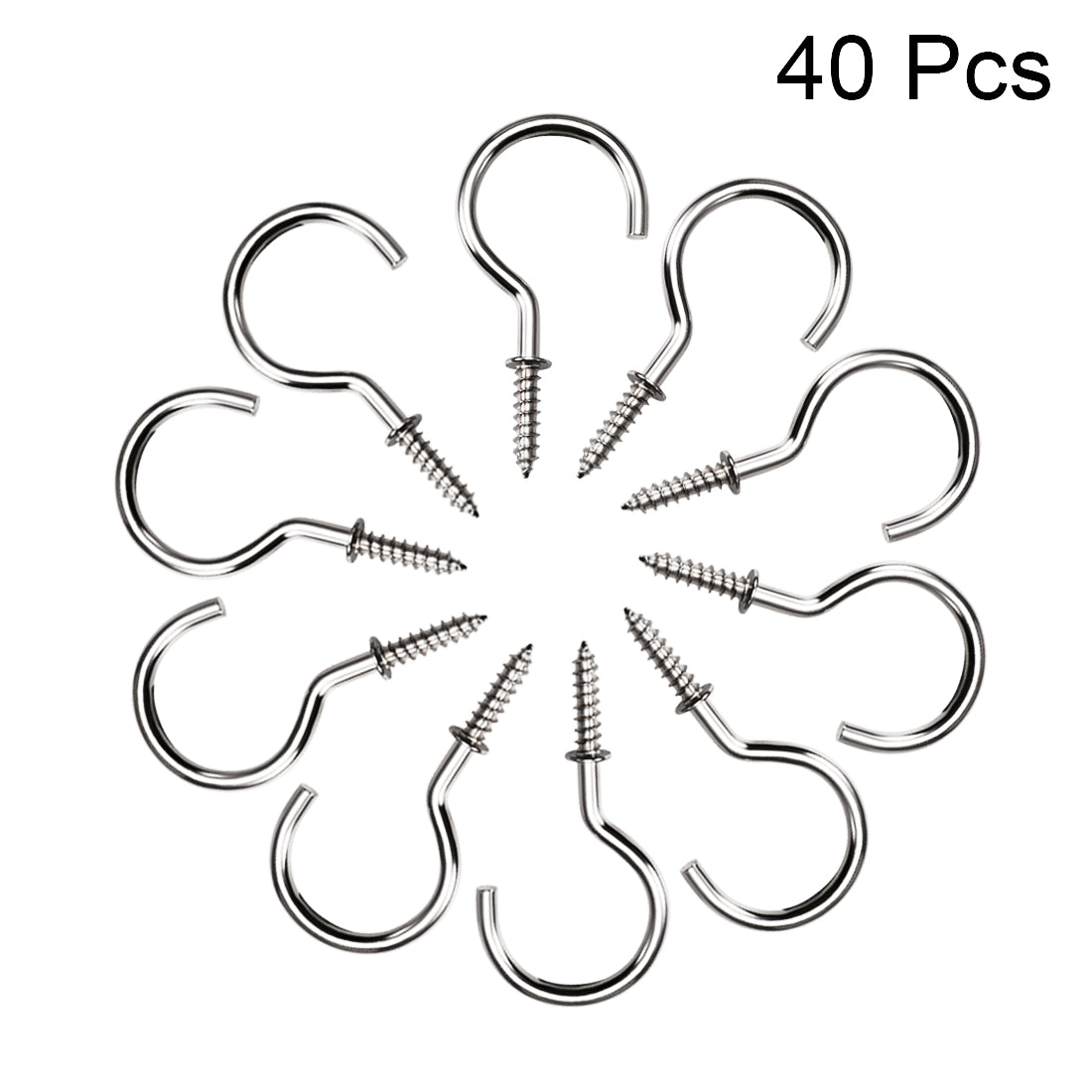 Harfington Screw Eye Hooks Self Tapping Screws Screw-in Hanger Eye-Shape  Hooks with Plate Silver 40pcs