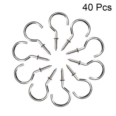 Harfington Screw Eye Hooks Self Tapping Screws Screw-in Hanger Eye-Shape  Hooks with Plate Silver 40pcs