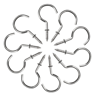 Harfington Screw Eye Hooks Self Tapping Screws Screw-in Hanger Eye-Shape  Hooks with Plate 10pcs