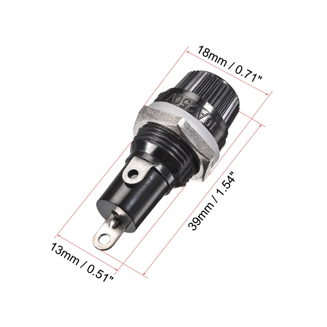 Harfington 13mm Thread Screw Cap Panel Mounted 5x20mm Fuse Holder AC 125V/15A 250V/10A Black 2Pcs