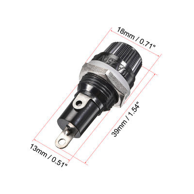 Harfington 13mm Thread Screw Cap Panel Mounted 5x20mm Fuse Holder AC 125V/15A 250V/10A Black 2Pcs