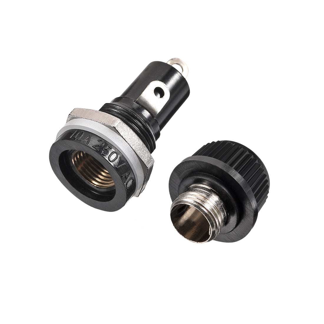 Harfington 13mm Thread Screw Cap Panel Mounted 5x20mm Fuse Holder AC 125V/15A 250V/10A Black 2Pcs