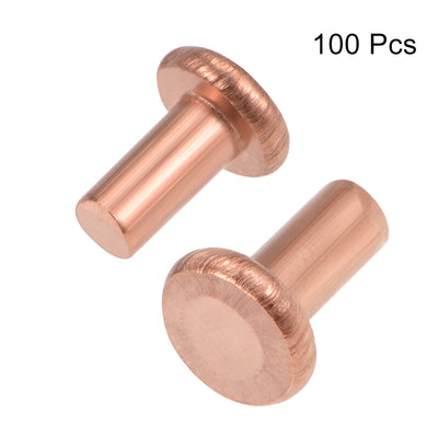 Harfington 100 Pcs 1/8" x 15/64" Flat Head Copper Solid Rivets Fasteners