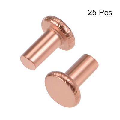 Harfington 25 Pcs   Flat Head Copper Solid Rivets Fasteners