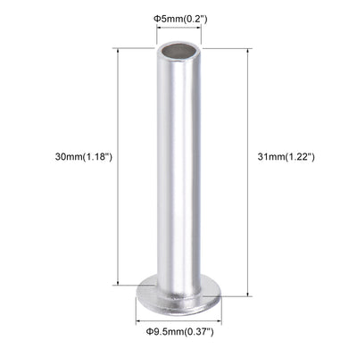 Harfington 50 Pcs 5mm x 30mm Aluminum Flat Head Semi-Tubular Rivets Silver Tone