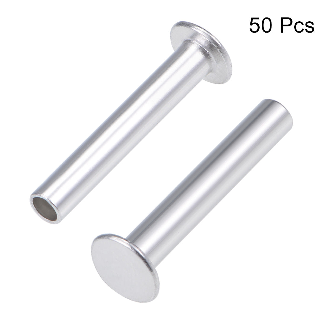 Harfington 50 Pcs 5mm x 30mm Aluminum Flat Head Semi-Tubular Rivets Silver Tone