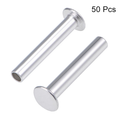 Harfington 50 Pcs 5mm x 30mm Aluminum Flat Head Semi-Tubular Rivets Silver Tone