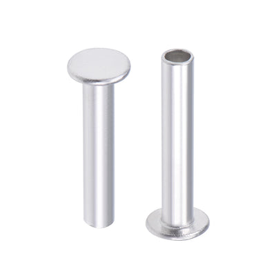 Harfington 50 Pcs 5mm x 28mm Aluminum Flat Head Semi-Tubular Rivets Silver Tone