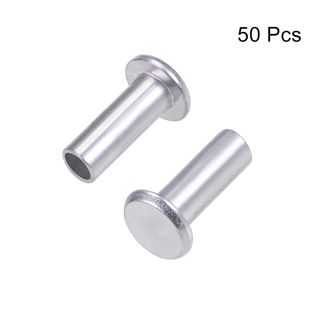 Harfington 50 Pcs 6mm x 16mm Aluminum Flat Head Semi-Tubular Rivets Silver Tone