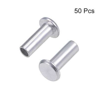 Harfington 50 Pcs 6mm x 16mm Aluminum Flat Head Semi-Tubular Rivets Silver Tone