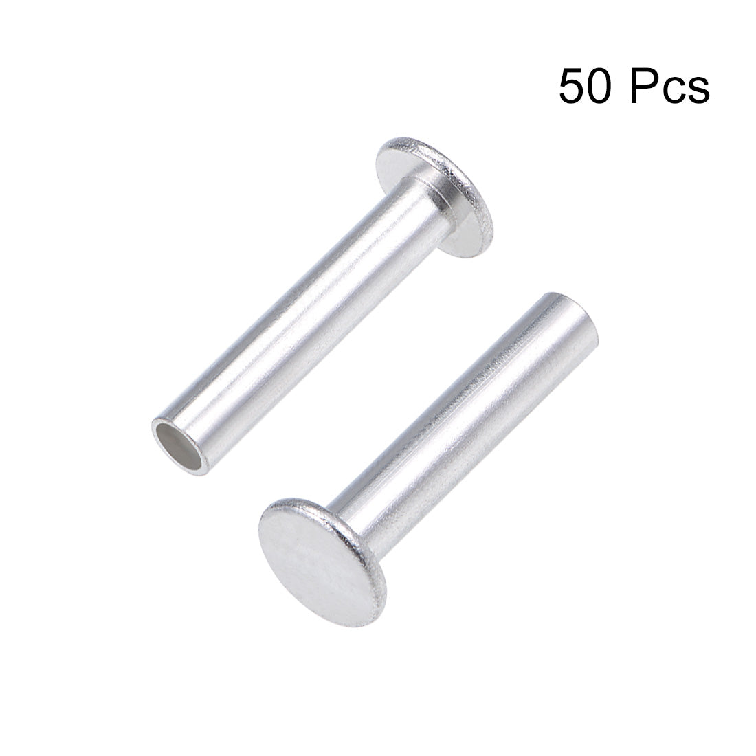 Harfington 50 Pcs 6mm x 30mm Aluminum Flat Head Semi-Tubular Rivets Silver Tone