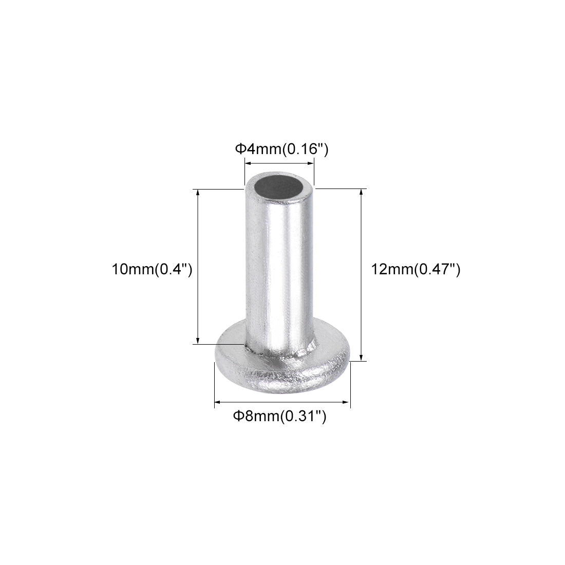 Harfington 200 Pcs 4mm x 10mm Aluminum Flat Head Semi-Tubular Rivets Silver Tone