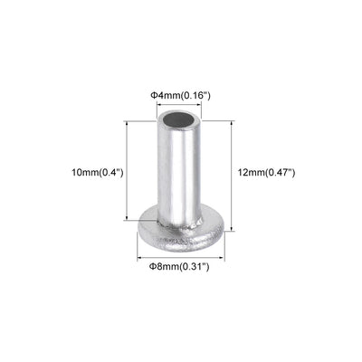 Harfington 200 Pcs 4mm x 10mm Aluminum Flat Head Semi-Tubular Rivets Silver Tone