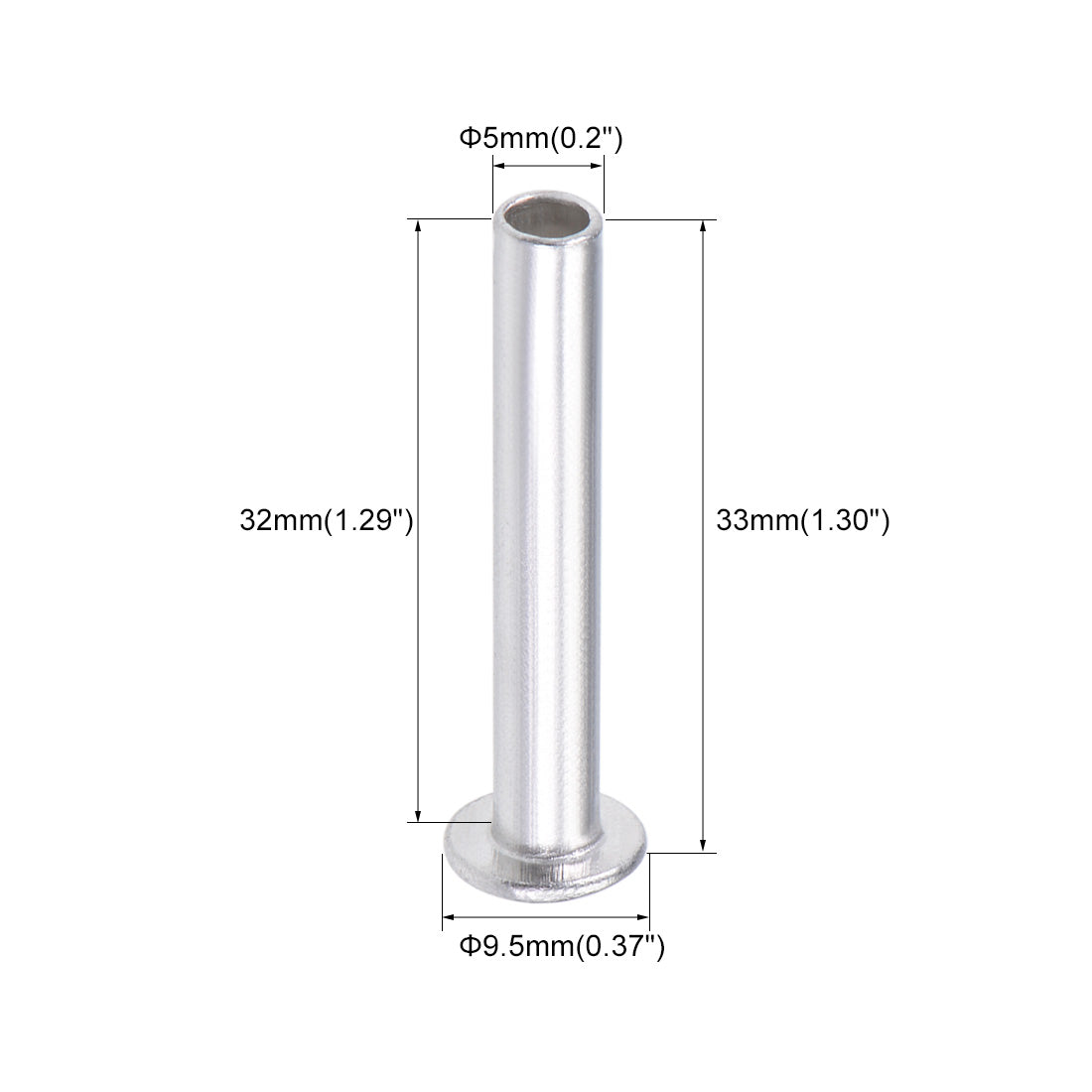 Harfington 25 Pcs 5mm x 32mm Aluminum Flat Head Semi-Tubular Rivets Silver Tone