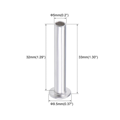 Harfington 25 Pcs 5mm x 32mm Aluminum Flat Head Semi-Tubular Rivets Silver Tone