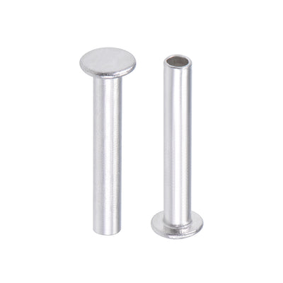 Harfington 25 Pcs 5mm x 32mm Aluminum Flat Head Semi-Tubular Rivets Silver Tone