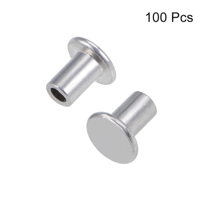 Harfington 100 Pcs M3 Aluminum Flat Head Semi-Tubular Rivets Silver Tone