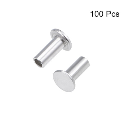 Harfington 100 Pcs M3 Aluminum Flat Head Semi-Tubular Rivets Silver Tone