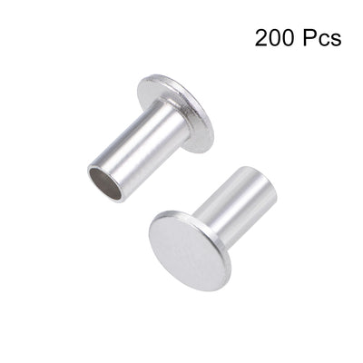 Harfington 200 Pcs 4mm x 8mm Aluminum Flat Head Semi-Tubular Rivets Silver Tone