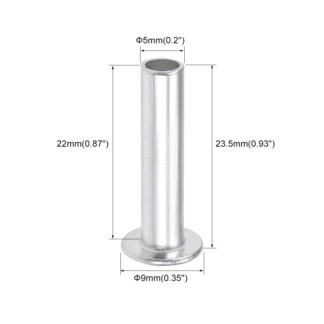 Harfington 50 Pcs 5mm x 22mm Aluminum Flat Head Semi-Tubular Rivets Silver Tone