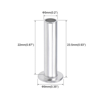 Harfington 50 Pcs 5mm x 22mm Aluminum Flat Head Semi-Tubular Rivets Silver Tone