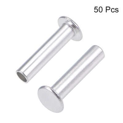 Harfington 50 Pcs 5mm x 22mm Aluminum Flat Head Semi-Tubular Rivets Silver Tone