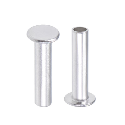 Harfington 50 Pcs 5mm x 22mm Aluminum Flat Head Semi-Tubular Rivets Silver Tone