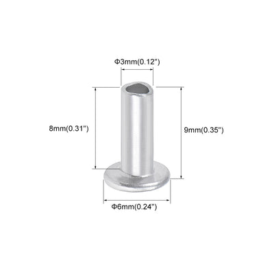 Harfington 200 Pcs 3mm x 8mm Aluminum Flat Head Semi-Tubular Rivets Silver Tone