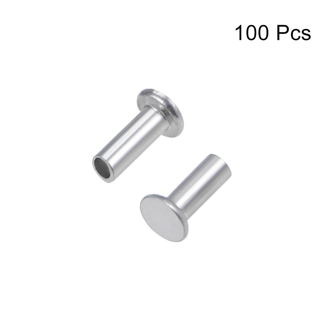 Harfington 100 Pcs  Aluminum Flat Head Semi-Tubular Rivets Silver Tone
