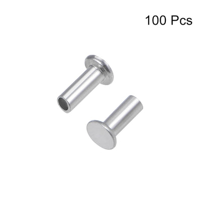 Harfington 100 Pcs  Aluminum Flat Head Semi-Tubular Rivets Silver Tone