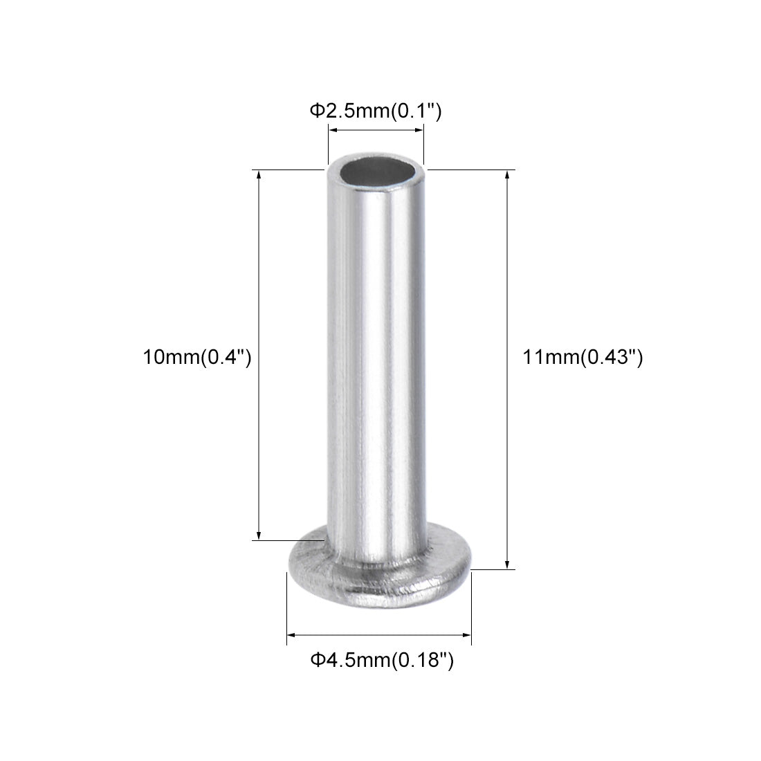 Harfington 100 Pcs  Aluminum Flat Head Semi-Tubular Rivets Silver Tone