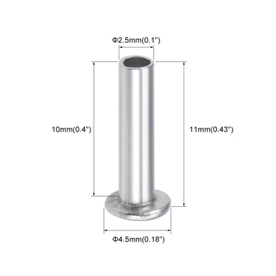 Harfington 100 Pcs  Aluminum Flat Head Semi-Tubular Rivets Silver Tone