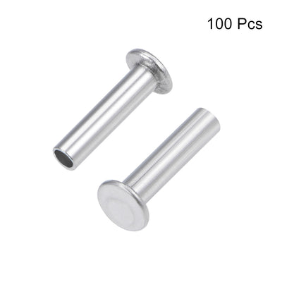 Harfington 100 Pcs  Aluminum Flat Head Semi-Tubular Rivets Silver Tone