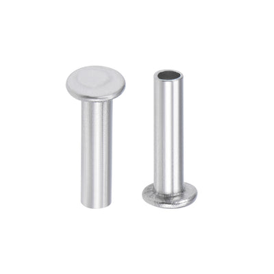 Harfington 100 Pcs  Aluminum Flat Head Semi-Tubular Rivets Silver Tone