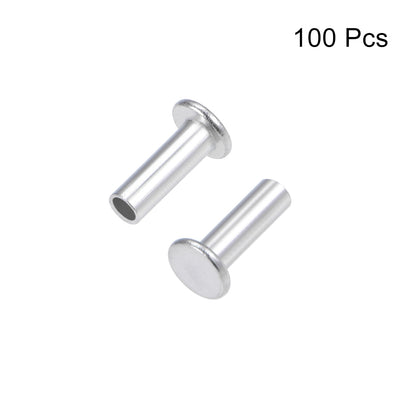 Harfington 100 Pcs  Aluminum Flat Head Semi-Tubular Rivets Silver Tone