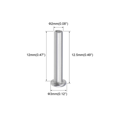 Harfington 100 Pcs  Aluminum Flat Head Semi-Tubular Rivets Silver Tone