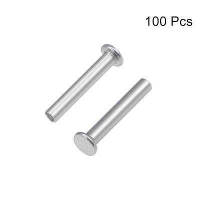 Harfington 100 Pcs  Aluminum Flat Head Semi-Tubular Rivets Silver Tone