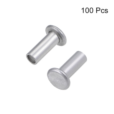 Harfington 100 Pcs  Aluminum Flat Head Semi-Tubular Rivets Silver Tone