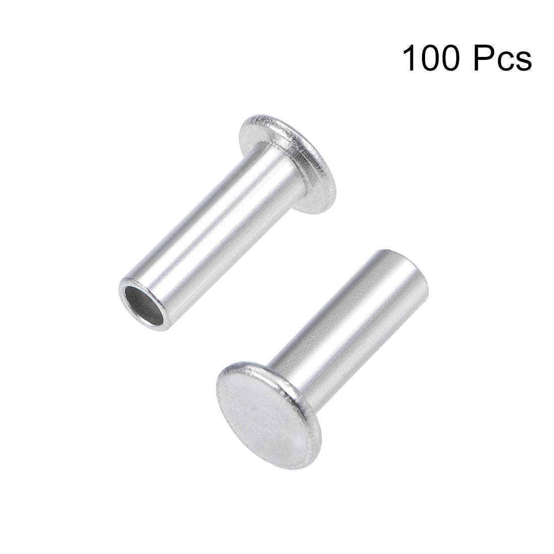 Harfington 100 Pcs  Aluminum Flat Head Semi-Tubular Rivets Silver Tone